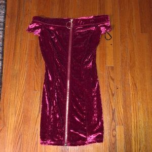 A velvet off the shoulder dress